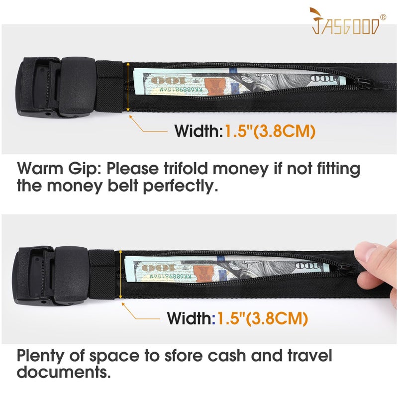 JASGOOD Travel Security Money Belt with Hidden Money Pocket - Cashsafe Anti-Theft Wallet Unisex Nickel free Nylon Belt by JASGOOD A-black - Image 4